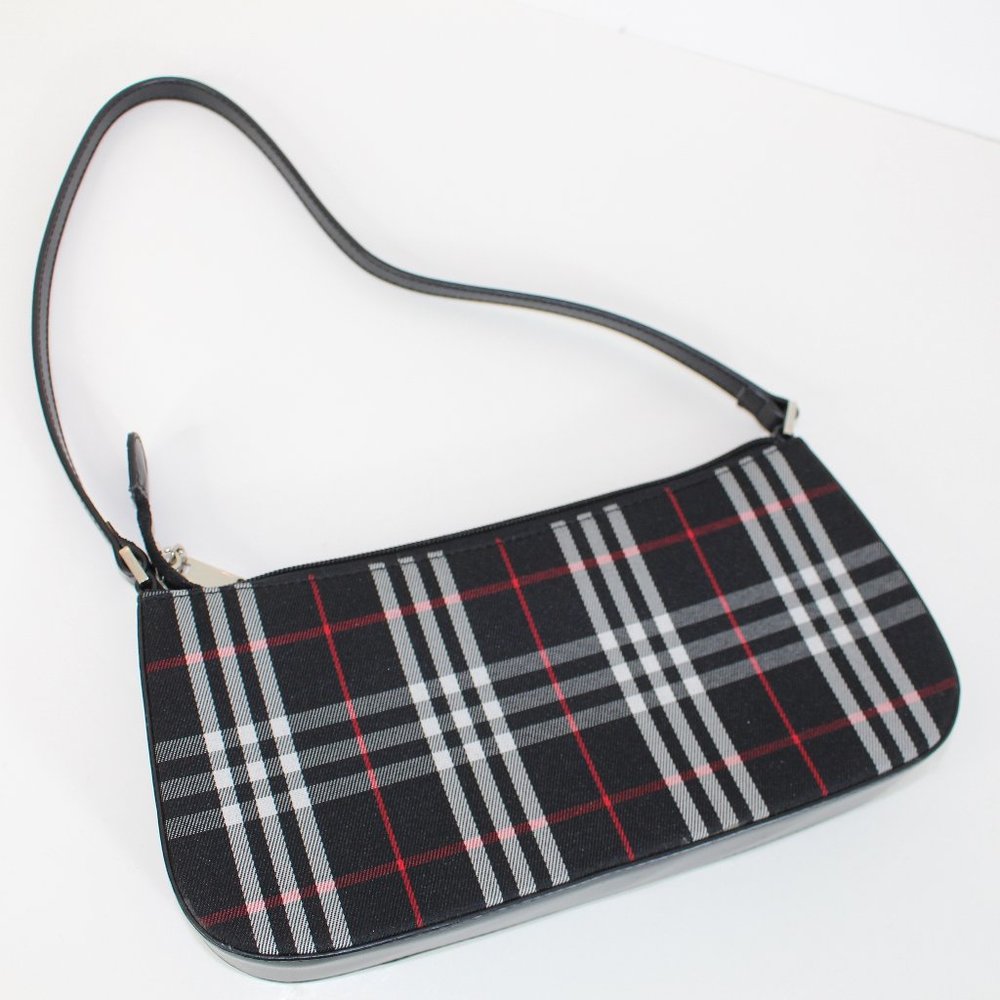 Red White and Black Plaid Baguette Purse // 90s